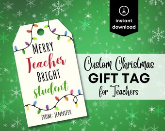 Étiquette de faveur de Noël modifiable pour l’enseignant, étiquettes personnalisées pour les faveurs, cadeaux d’enseignant personnalisés, étiquettes cadeaux d’enseignant, étiquette de Noël d’enseignant