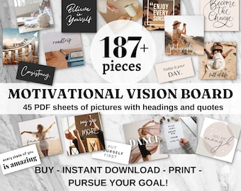 Vision Board Printable 2024, Vision Board Party Kit, motivierende Zitate, druckbare positive Karten, Moodboard, Inspirierende Zitate Bundle