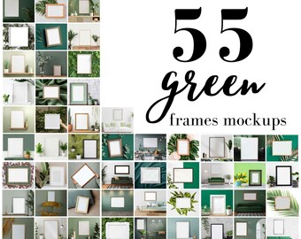 55 Green Frame MockUps, Frame Mock up Bundle, Styled Aesthetic Photo Template Frame Art print Mockup JPG Download digitale