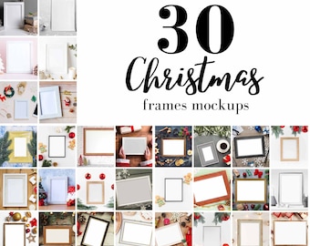 30 Christmas Frame MockUps, Frame Mock up Bundle, Styled Christmas Photo Template Frame Art print Mockup JPG Digital Download