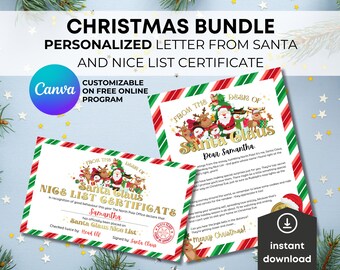 Instant Download Christmas Bundle, Santa Letter, Nice List Certificate, Christmas Eve Box, Editable Letter, Personalized Christmas Gift