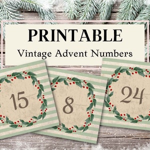 Advent Calendar Printable, Junk Journal, Christmas, Advent, Vintage Numbers, Tags, Labels, December Daily, Countdown, Printable Download