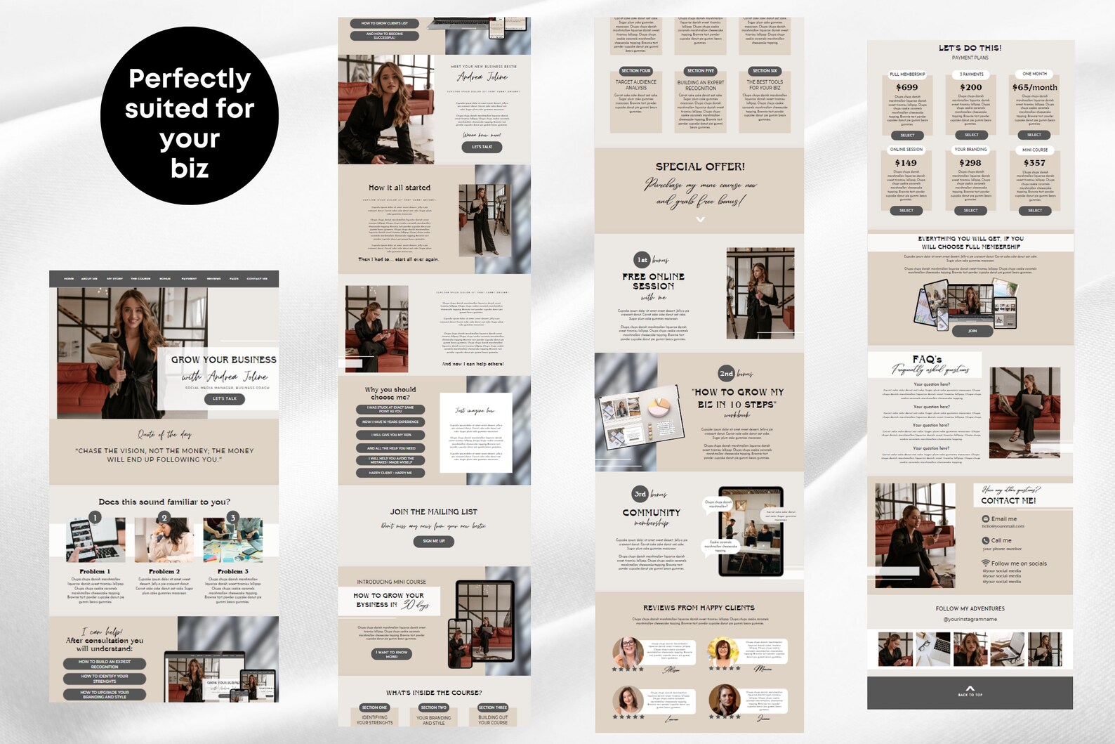 Business Coach Website Template, Canva Coaching Course Templates