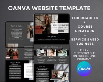 Canva Website-Vorlage für Coach, Canva Coaching-kurs Vorlagen, Website Vorlage für Coaching-Programm, Geschäft, Service, dunkle Ästhetik