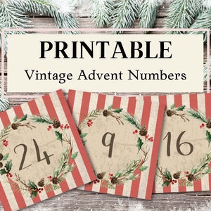 Advent Calendar Printable, Junk Journal, Christmas, Advent, Vintage Numbers, Tags, Labels, December Daily, Countdown, Printable Download