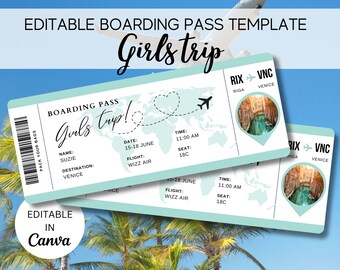 Editable Boarding Pass Template, Printable Personalized Airline Ticket, Canva Boarding Pass, Digital Download Girls Trip Invite, Vacation