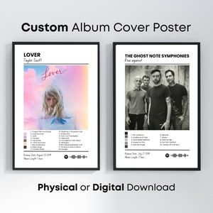 Impresión de carteles de portadas de álbumes personalizados, póster digital blanco, póster de música personalizable, álbum favorito personalizable, impresión de portada de artista