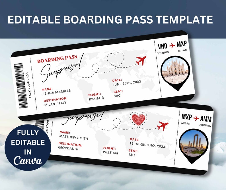Editable Boarding Pass Template Printable Personalized - Etsy