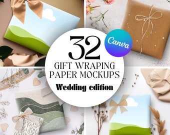 Editable Gift Wrap for Canva, Wedding Wrapping Paper Mockup Bundle, Drag and Drop MOCKUPS, Editable Mock Up, Etsylisting, Sell On Etsy