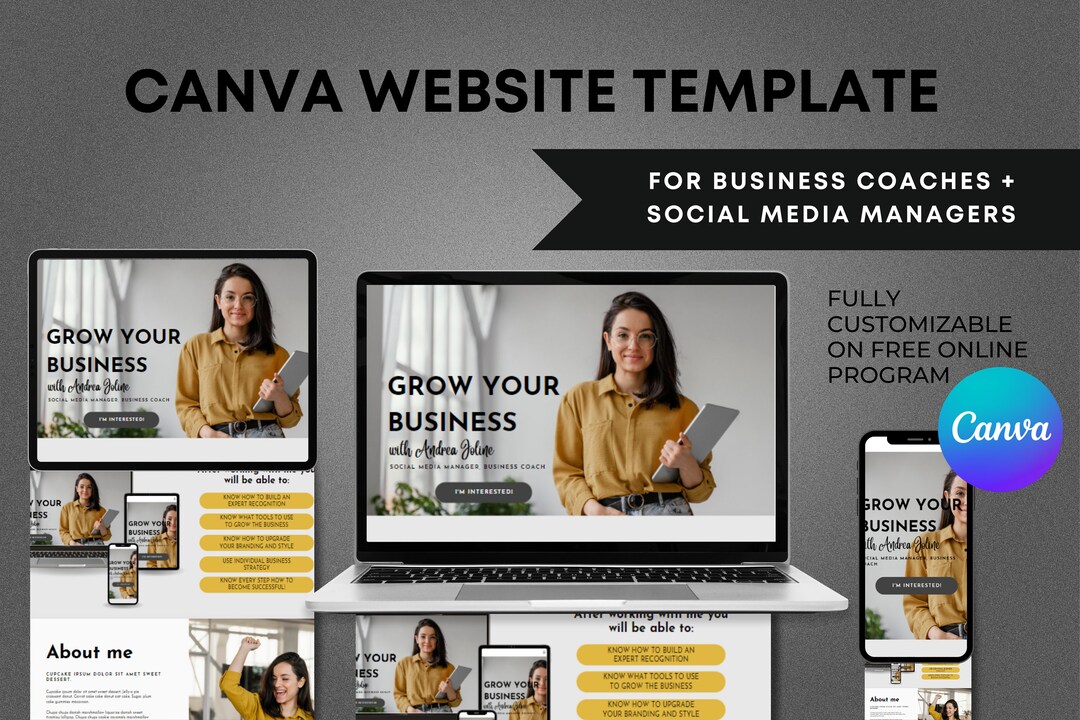 Business Coach Website Template, Canva Coaching Course Templates