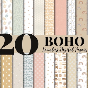 20 Boho Seamless Digital Papers, Boho Scrapbook Paper, Rainbow Boho Backgrounds, Digital Paper Bundle, Boho Patterns, Cute Boho Block