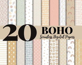 20 Boho Seamless Digital Papers, Boho Scrapbook Paper, Rainbow Boho Backgrounds, Digital Paper Bundle, Boho Patterns, Cute Boho Block