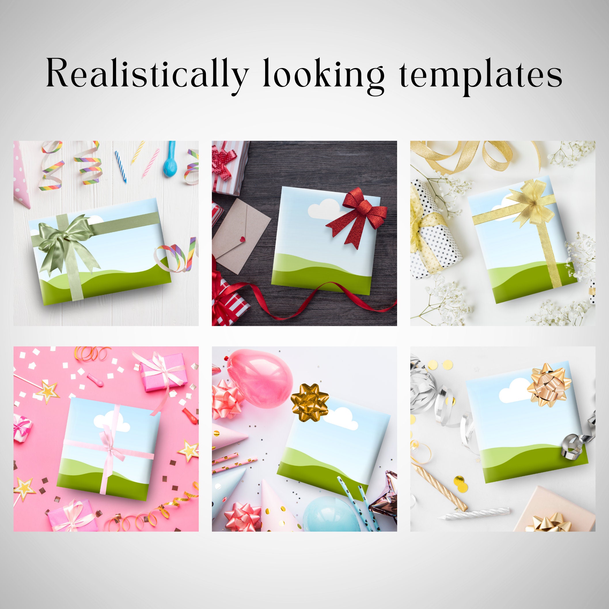 Layout Wrapped Editable Editable Gift Wrap for Canva, Birthday Wrapping Paper Mockup Bundle ...