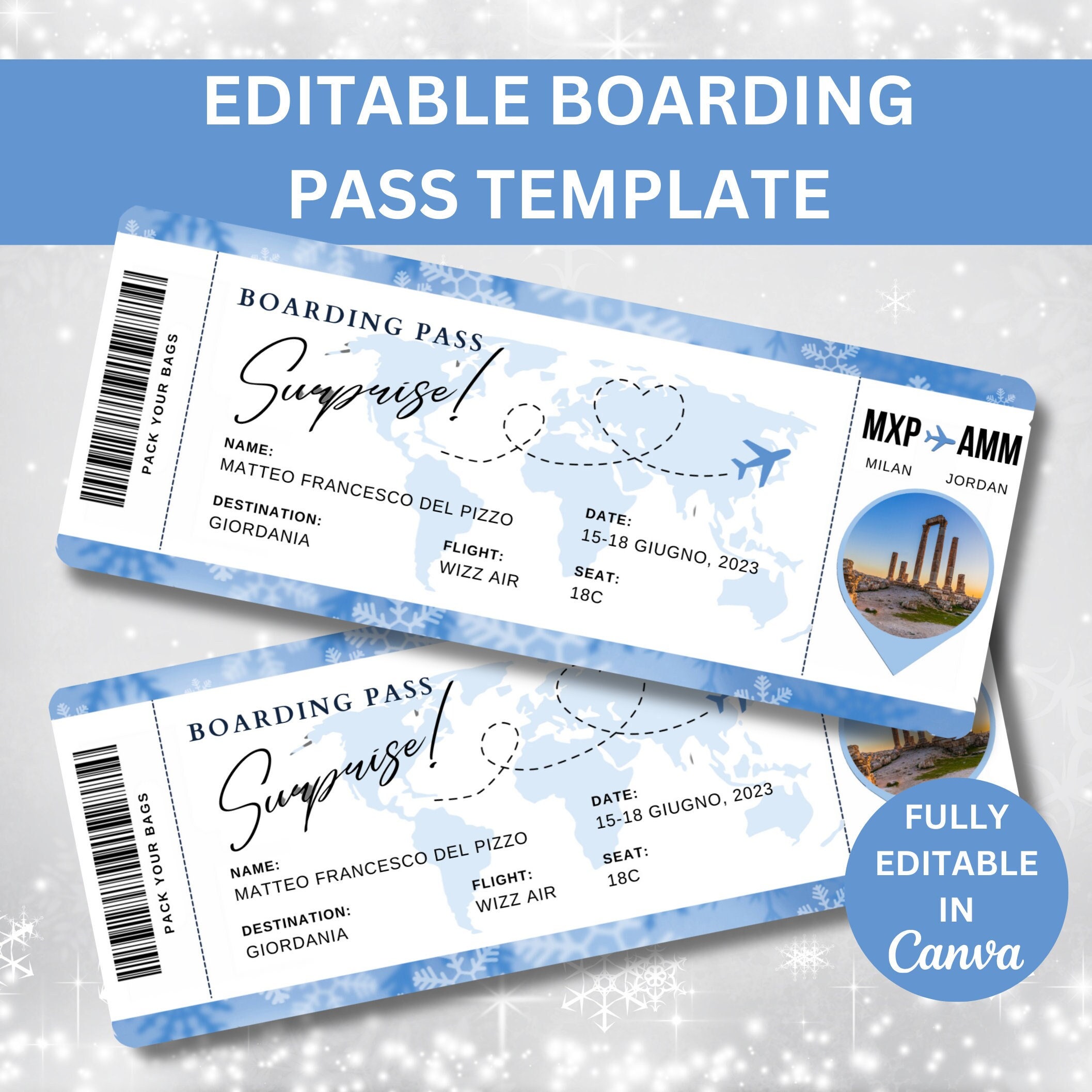 Editable Boarding Pass Template, Printable Personalized Airline Ticket,  Customizable Plane Tickets Christmas, Airline Gifts, Canva Template - Etsy, image size:2115x2115
