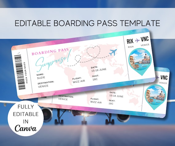 Editable Boarding Pass Template, Printable Personalized Airline