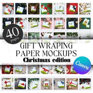 Confezione regalo modificabile per Canva, bundle di mockup di carta da regalo natalizia, mockup trascina e rilascia, mockup modificabile, Etsylisting, vendita su Etsy