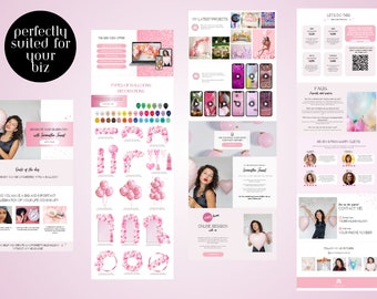 Canva Website Template for Small Business, Canva Balloon Templates, Balloon Business Template Website, Business, Service, Light Pink