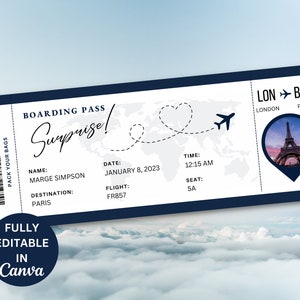Modèle modifiable de carte d'embarquement, billet d'avion personnalisé imprimable, carte d'embarquement Canva, billet d'embarquement bricolage en téléchargement numérique image 5