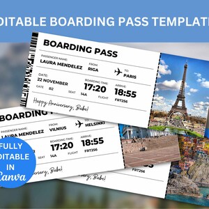 Editable Boarding Pass Template, Printable Personalized Airline Ticket, Canva Boarding Pass, Digital Download DIY Boarding Ticket