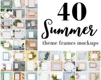 40 Summer Frame MockUps, Frame Mock up Bundle, Styled Pastel Photo Template Frame Art, Print Mockup PNG Digital Download, Mockups Template