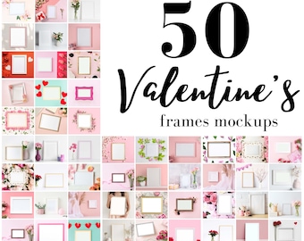 50 San Valentino Frame MockUps, Frame Mock up Bundle, Styled Love Valentine's Photo Template Frame Art, Print Mockup PNG Download digitale