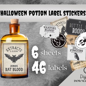 Halloween Bottle Stickers, Potion Label Stickers, Apothecary Labels, Halloween Clipart, Vintage Stickers, Potion Label, Wizard Decoration