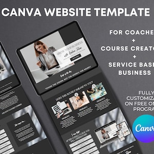 Canva Website Template for Coach, Canva Coaching Course Templates, Coaching Program Template Website, Business, Service, Dark Aesthetic