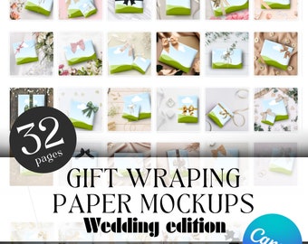 Editable Gift Wrap for Canva, Wedding Wrapping Paper Mockup Bundle, Drag and Drop MOCKUPS, Editable Mock Up, Etsylisting, Sell On Etsy