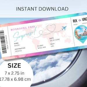 Editable Boarding Pass Template, Printable Personalized Airline Ticket, Canva Boarding Pass, Digital Download Surprise Trip Invite