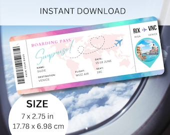 Editable Boarding Pass Template, Printable Personalized Airline Ticket, Canva Boarding Pass, Digital Download Surprise Trip Invite