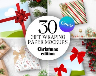 Editable Gift Wrap for Canva, Christmas Wrapping Paper Mockup Bundle, Drag and Drop MOCKUPS, Editable Mock Up, Etsylisting, Sell On Etsy