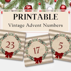 Advent Calendar Printable, Junk Journal, Christmas, Advent, Vintage Numbers, Tags, Labels, December Daily, Countdown, Printable Download