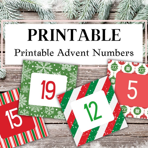 Advent Calendar Printable, Junk Journal, Advent, Christmas Numbers, Tags, Labels, December Daily, Countdown, Printable Download