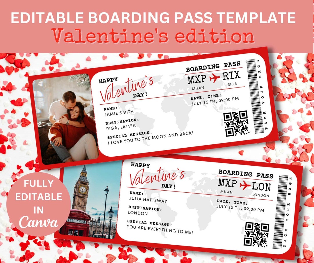 Editable Valentines Boarding Pass Template, Printable Personalized ...