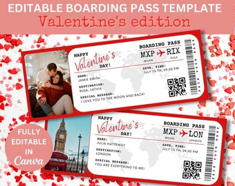 Bearbeitbare Valentinstag Bordkarte Vorlage, druckbares personalisiertes Flugticket, Canva Bordkarte, digitaler Download Geschenk für ihn