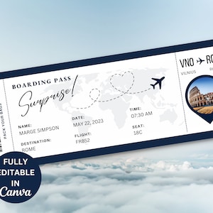 Editable Boarding Pass Template, Printable Personalized Airline Ticket, Canva Boarding Pass, Digital Download DIY Boarding Ticket zdjęcie 4