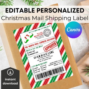 Elf Mail Shipping Label Editable, Gift Tag Template Canva, Christmas Stickers Personalized, Elf Gifts, Canva Template Labels, Printable Tags