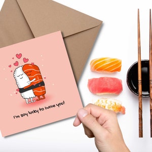 Biglietto di auguri di sushi carino - Biglietto kawaii, biglietti per lei, biglietti per lui, biglietto di auguri divertente per San Valentino per fidanzato per fidanzata, biglietto di anniversario