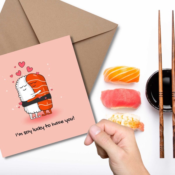 Cute Sushi card - Kawaii Card, Cards for her, Cards for him, Funny Valentines Card For Boyfriend For Girlfriend Card, Anniversary card