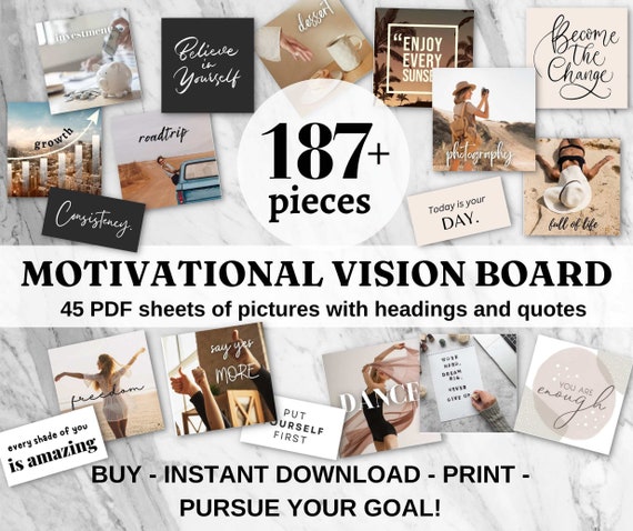 Vision Board Printable 2024, Vision Board Party Kit, Motivational Quotes,  Printable Positive Cards, Moodboard, Inspiring Quotes Bundle 
