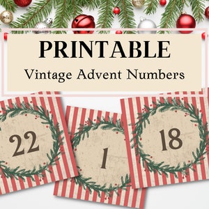 Advent Calendar Printable, Junk Journal, Christmas, Advent, Vintage Numbers, Tags, Labels, December Daily, Countdown, Printable Download