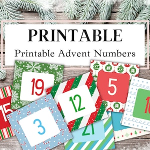Lot de 2 calendriers de l'Avent imprimables, lot d'étiquettes de Noël, étiquettes de numéros de l'Avent, étiquettes, compte à rebours, téléchargement imprimable, impression des fêtes