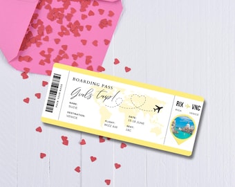 Editable Butter Yellow Boarding Pass Template, Printable Personalized Airline Ticket, Digital Download Girls Trip Invite, Editable On Canva