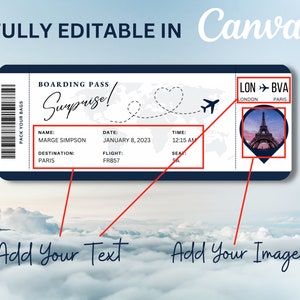 Editable Boarding Pass Template, Printable Personalized Airline Ticket, Canva Boarding Pass, Digital Download DIY Boarding Ticket zdjęcie 2