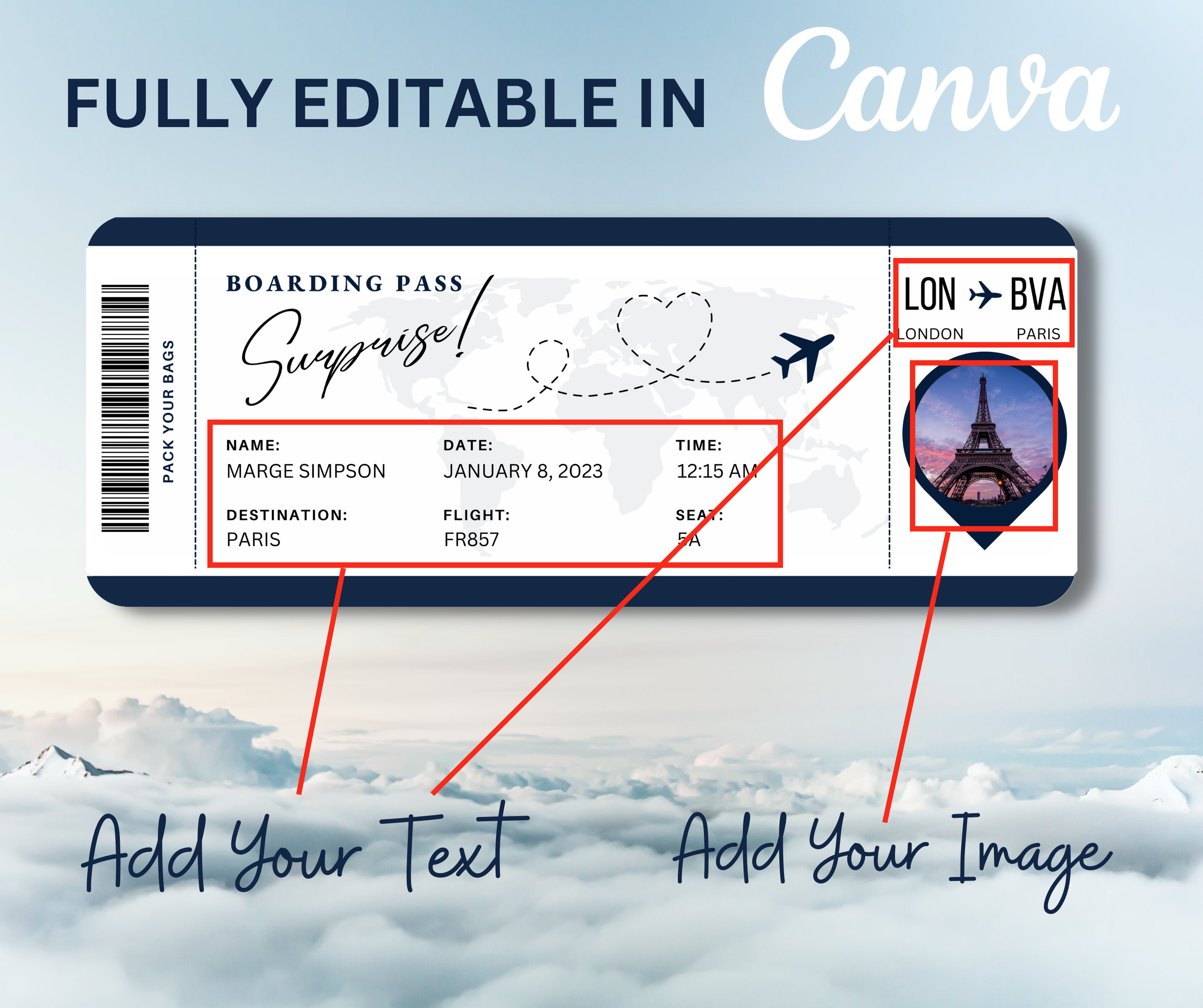 Editable Boarding Pass Template Printable Personalized - Etsy Australia