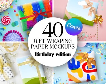 Editable Gift Wrap for Canva, Birthday Wrapping Paper Mockup Bundle, Drag and Drop MOCKUPS, Editable Mock Up, Etsylisting, Sell On Etsy