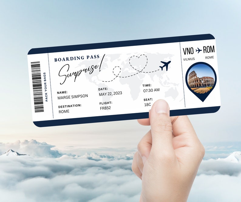 Editable Boarding Pass Template, Printable Personalized Airline Ticket, Canva Boarding Pass, Digital Download DIY Boarding Ticket zdjęcie 6