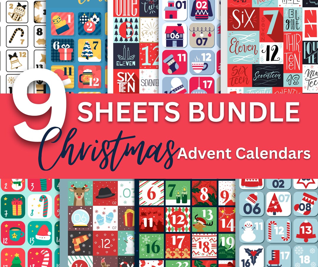 9 Sheets Advent Calendar Printable Bundle Christmas Label - Etsy