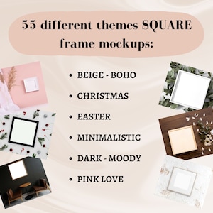 55 Square Frame MockUps, Frame Mock up Bundle, Styled Aesthetic Photo Template Frame Art print Mockup PNG Digital Download