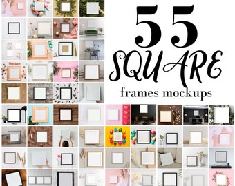 55 quadratische Rahmen-MockUps, Rahmen-Mock-up-Bundle, gestylte ästhetische Foto-Vorlage, Rahmen-Kunstdruck-Mockup PNG, digitaler Download